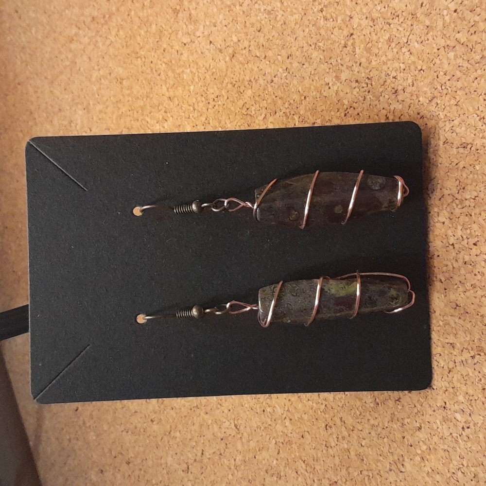 Copper wrapped Epidote Earrings